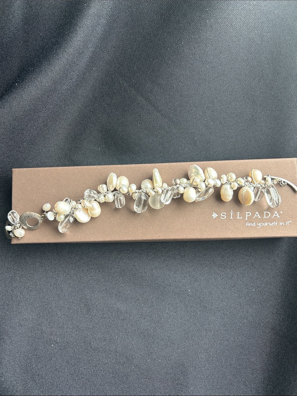 Silpada B2180 Sterling Silver, Pearl, Quartz and Clear Crystal Cluster Bracelet